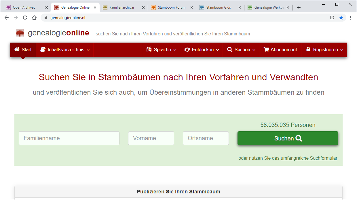 Screenshot Genealogie Online