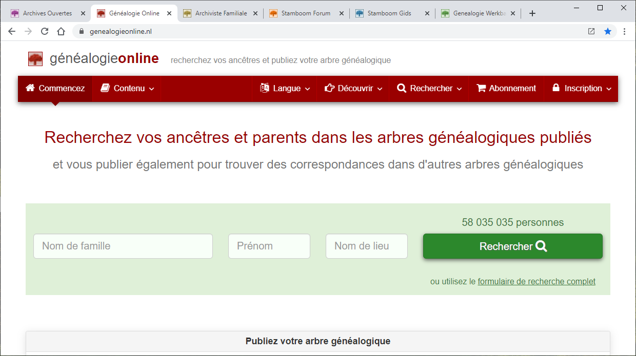 Screenshot Généalogie Online