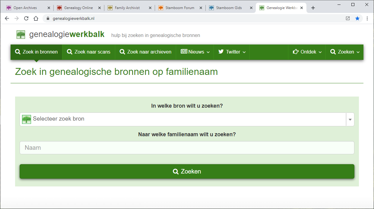 Screenshot Genealogie Werkbalk