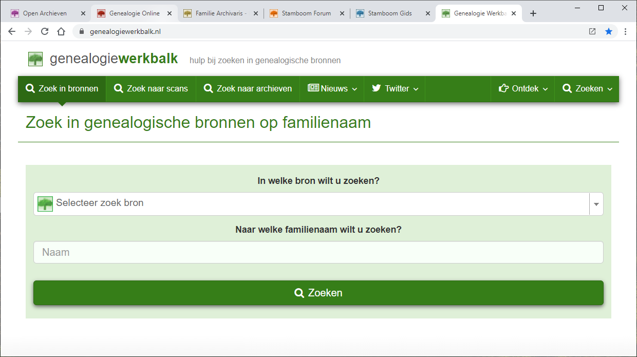 Screenshot Genealogie Werkbalk