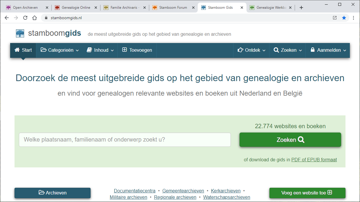 Screenshot Stamboom Gids